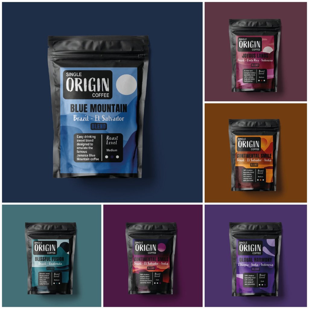 Minimalist Single Origin Coffee packaging design with elegant branding and typography.