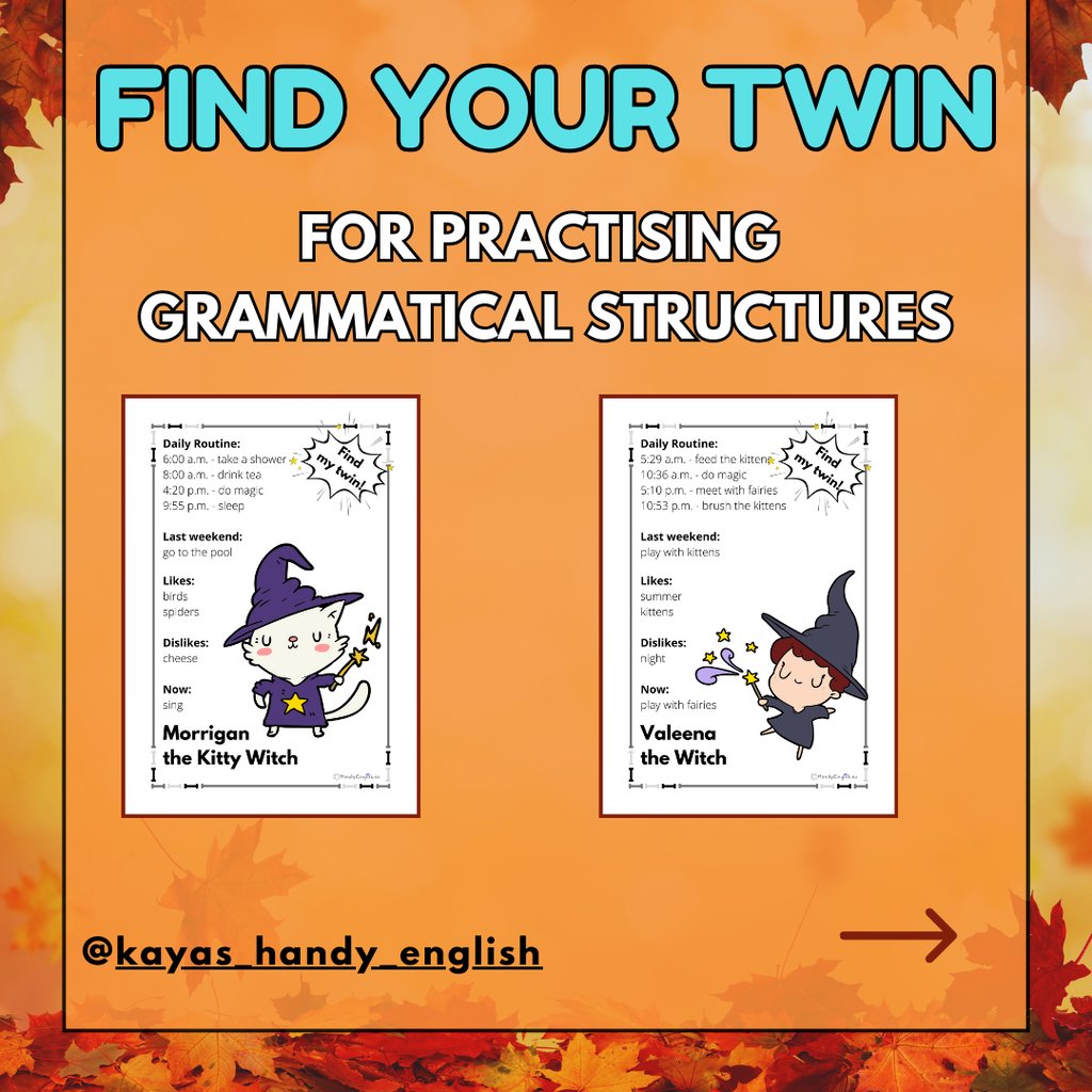 present simple and past simple game for autumn and fall English lessons and grammar activities