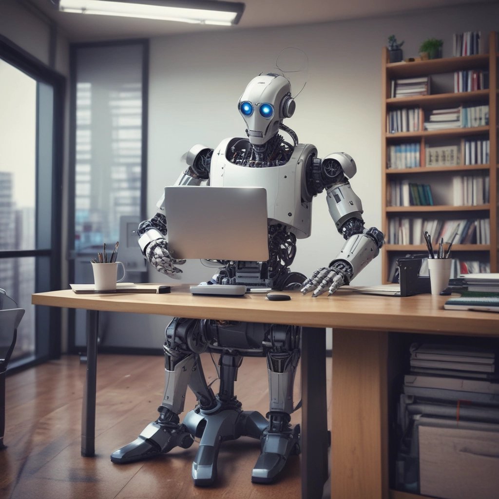 AI at computer desk