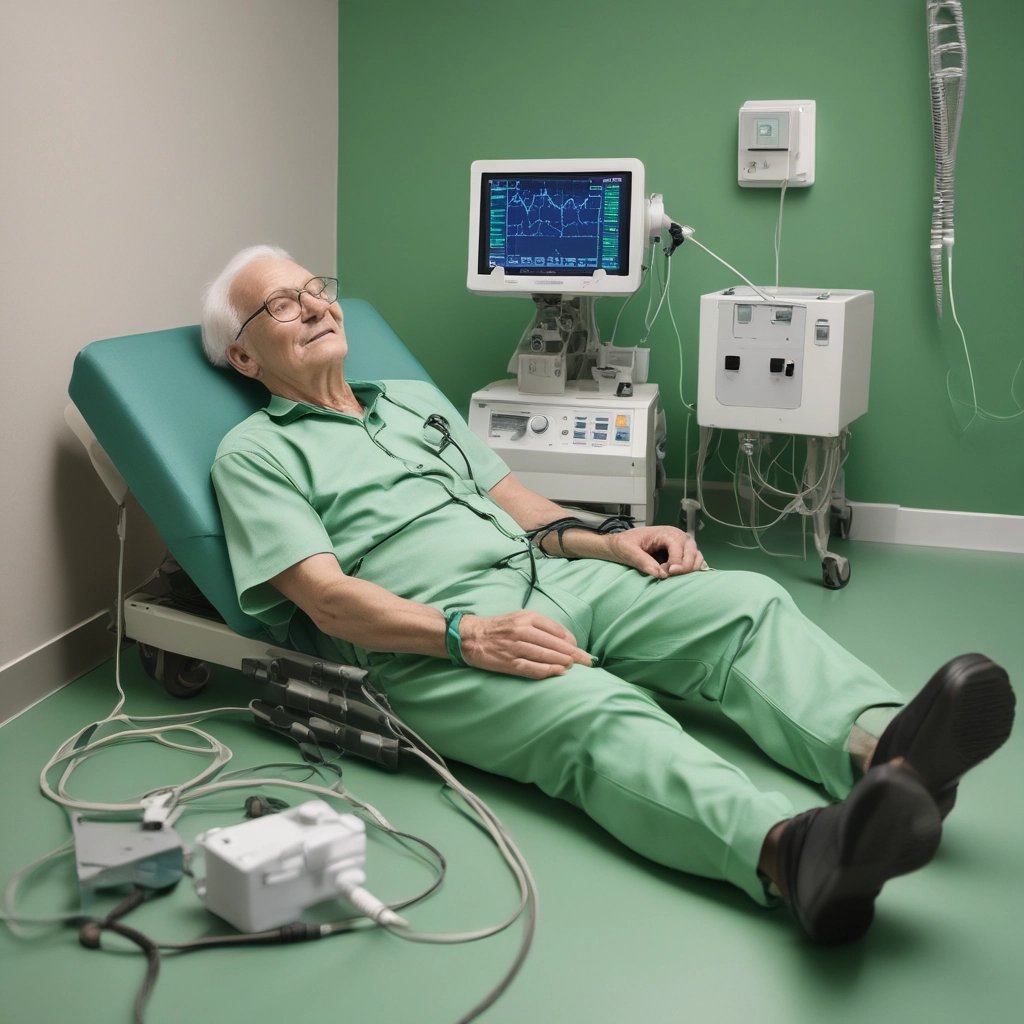 A group of people are gathered indoors, with one individual sitting and having their blood pressure checked. Others stand around engaging in various activities, suggesting a community or clinic setting. The lighting is calm and natural, with a mix of shadows and highlights.