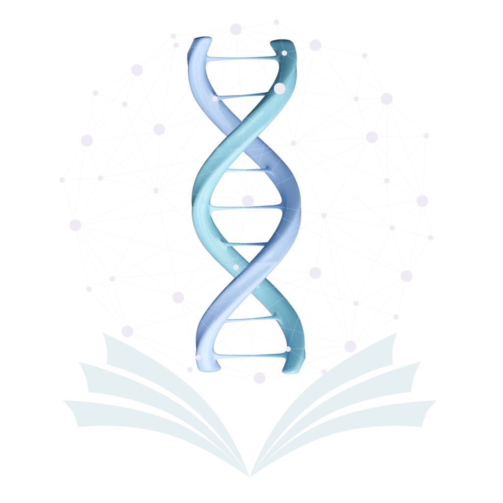 Icon symbolizing the project's scientific foundation: a DNA helix rising from an open book.