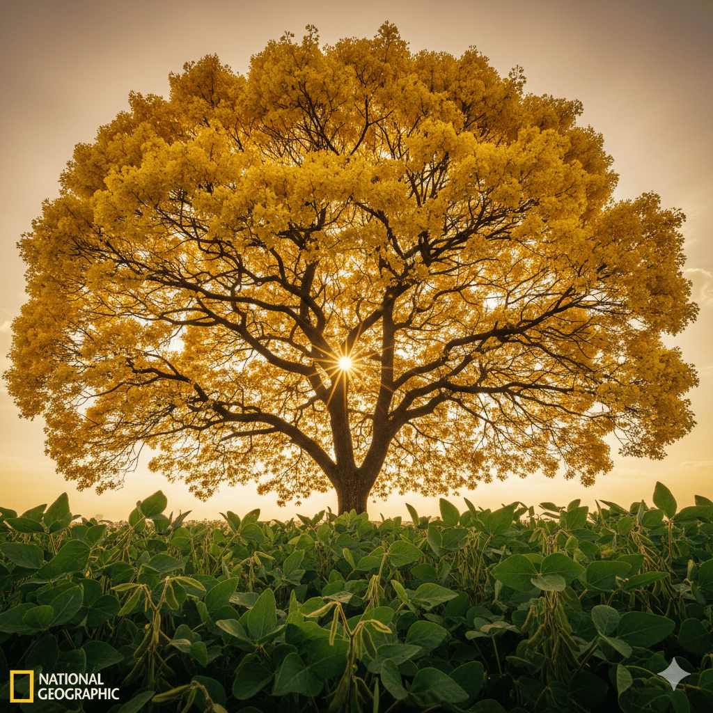 Ipê amarelo florescendo em destaque em uma floresta verde, uma Estratégia de Narrativa de Marca