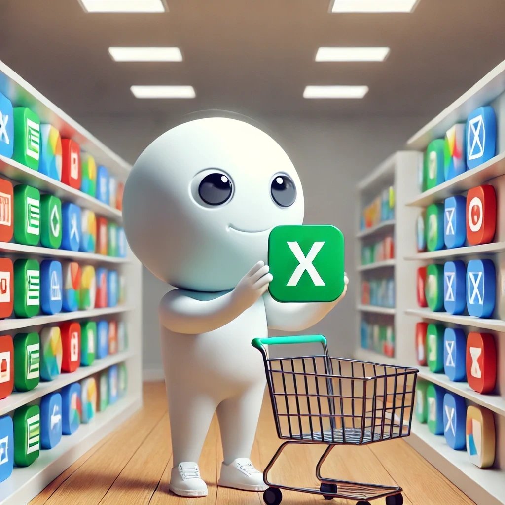 Bonhomme prenant une application basée sur Excel ou Google Sheet dans un rayon d'applications