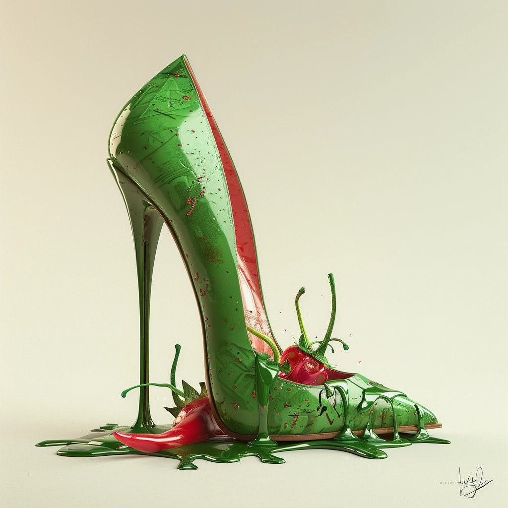 a green shoe with chili 