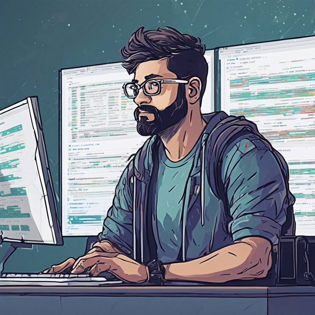 a man sitting in front of two computer monitors