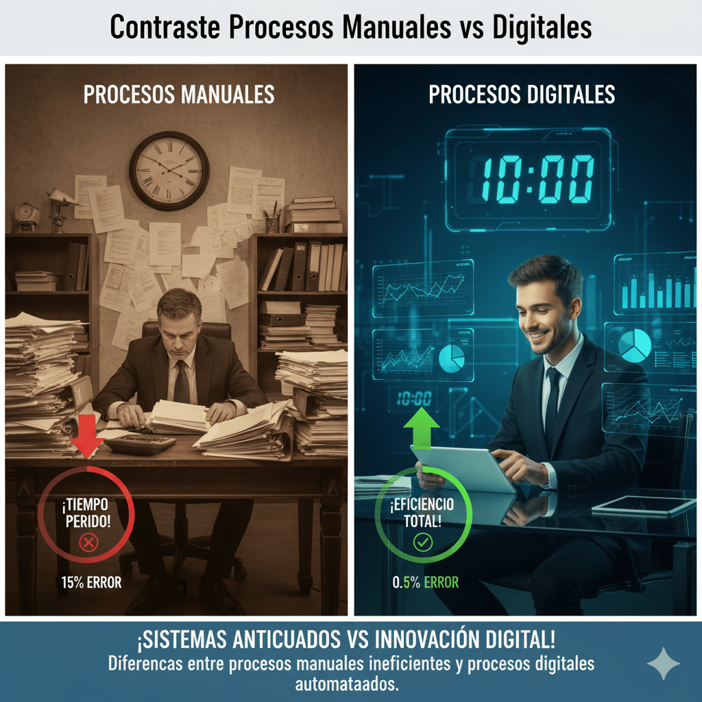 Diferencias entre procesos manuales ineficientes y procesos digitales automatizados