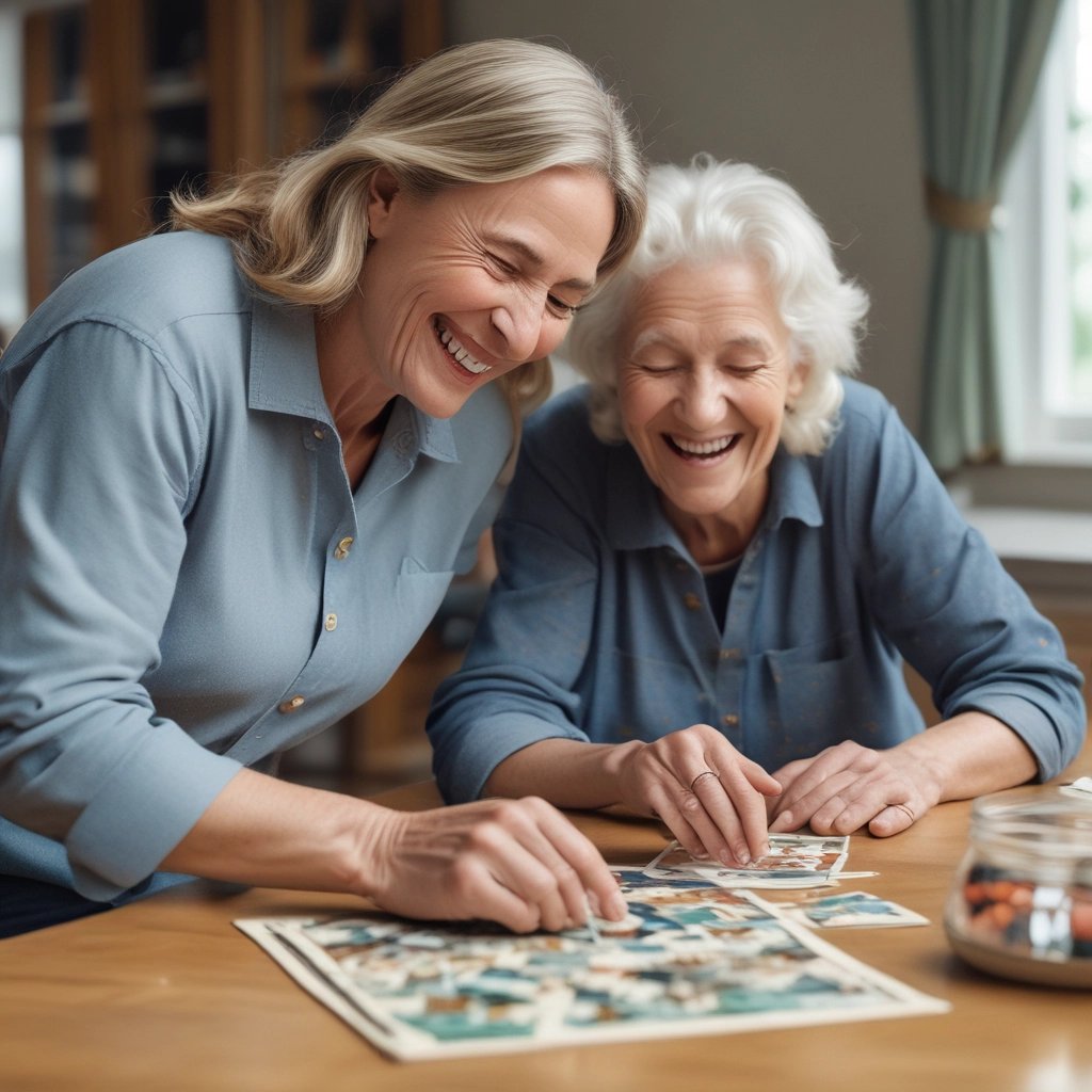 Mujeres divirtiéndose juntas haciendo un puzle