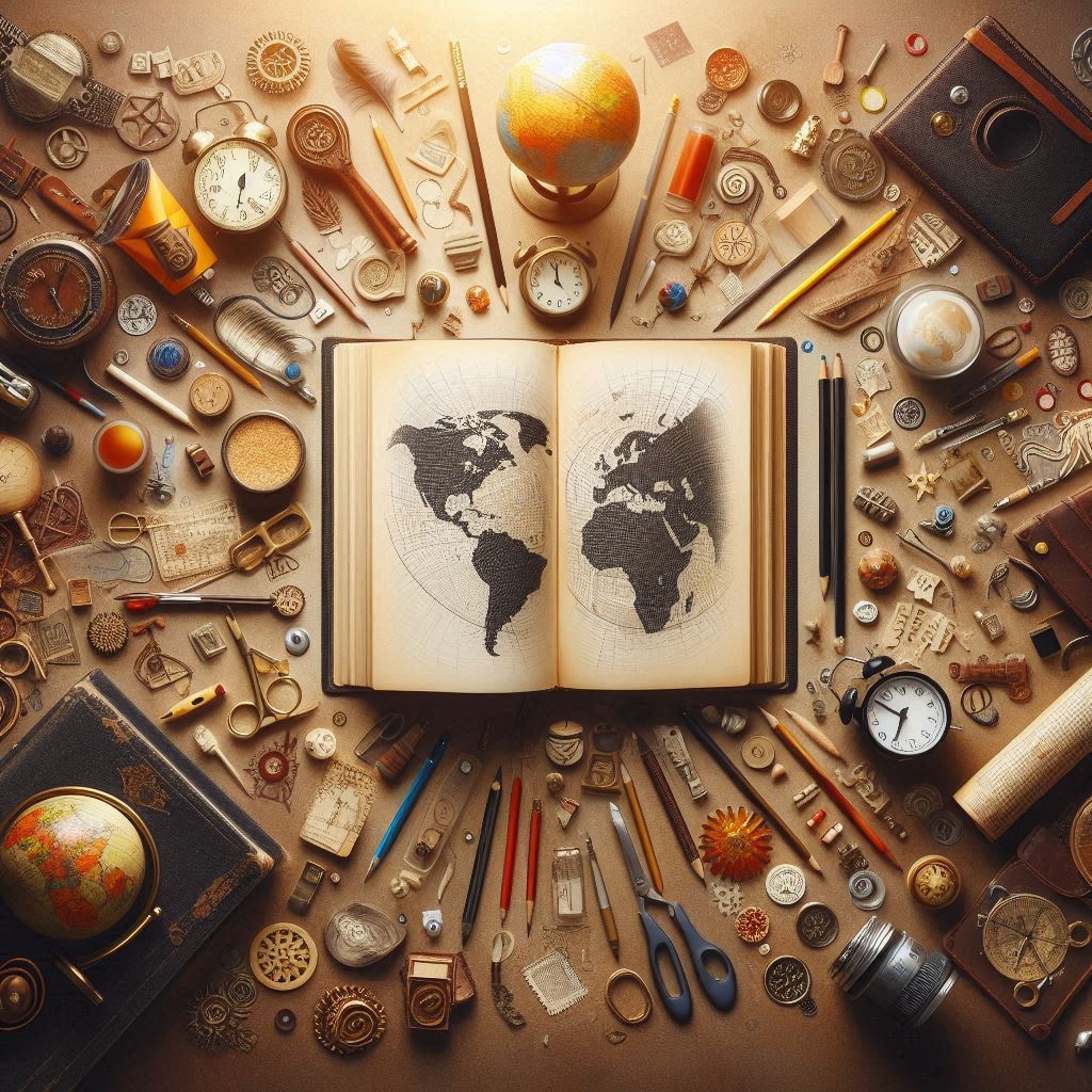 a book opened to show a world map