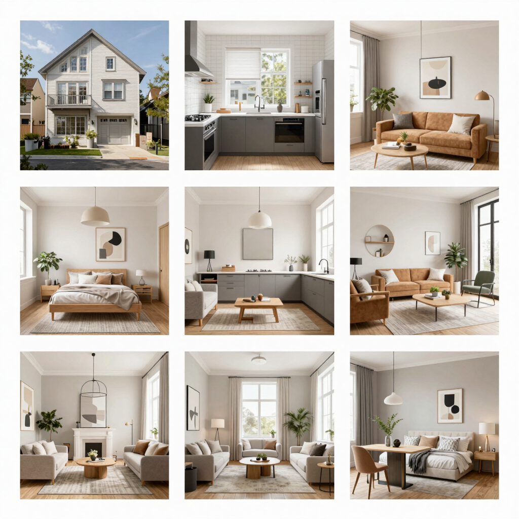 A modern architectural interior with sweeping, curved beams creating an open and spacious atmosphere. The area is dominated by sleek staircases and transparent glass railings, all in a monochromatic scheme. The design is minimalistic and emphasizes clean lines and geometric shapes.