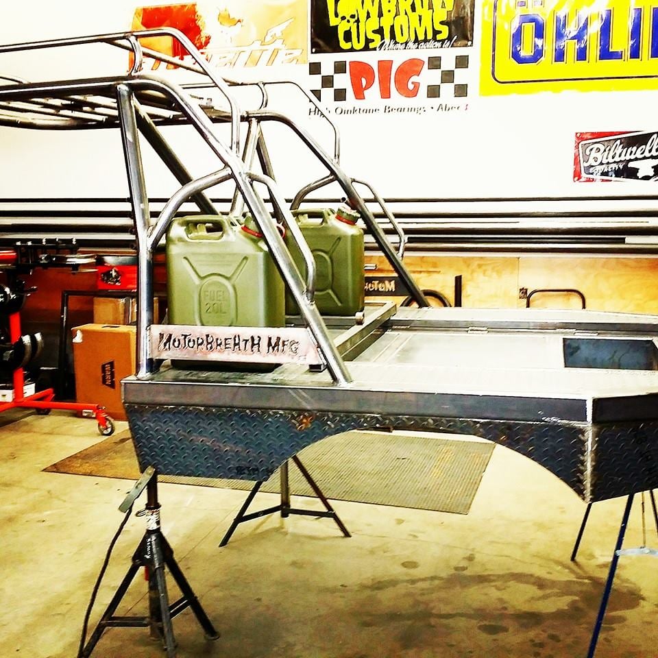 Custom Toyota off road flatbed with tubing roof rack