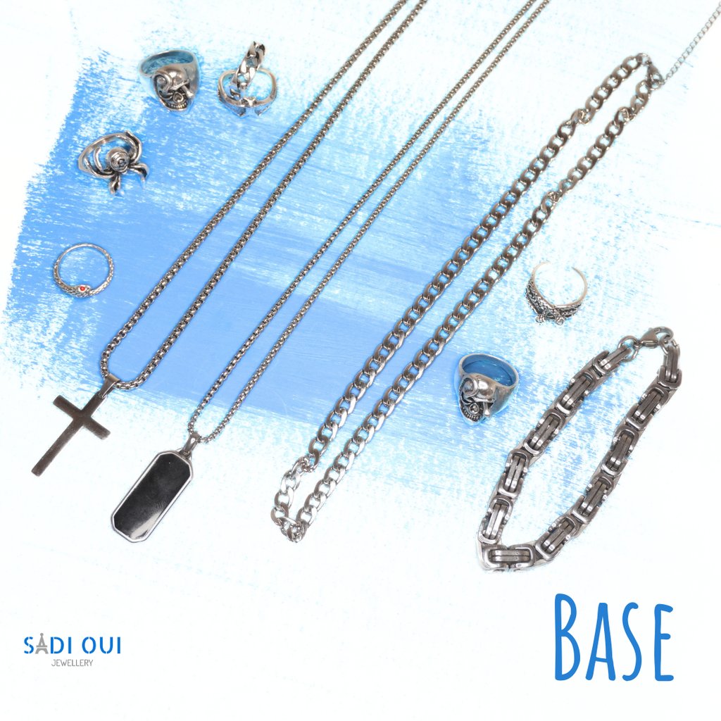a collection of jewelry and jewelry on a blue background