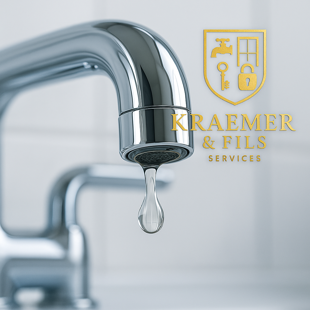 a faucet with a drop of water running down the side of a fa