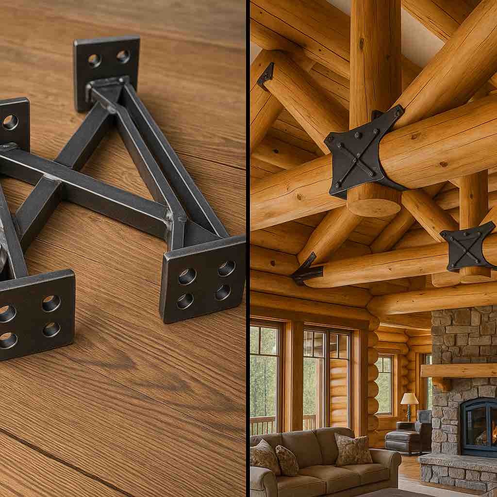 Custom metal fabricated log home beam supports, Missoula county