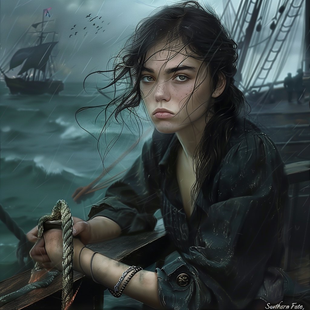 Young convict girl headed for Australia aboard a ship