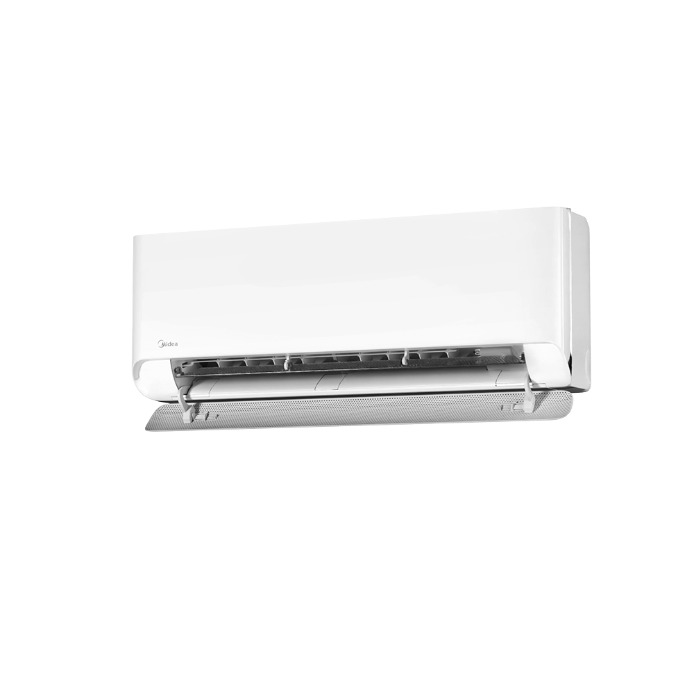 midea breezeless E baltas vidaus blokas MSCB1BU-12HRFN8-QRD1GW su atidarytomis grotelemis