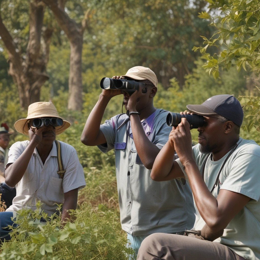 Mensen met verrekijker in het bos