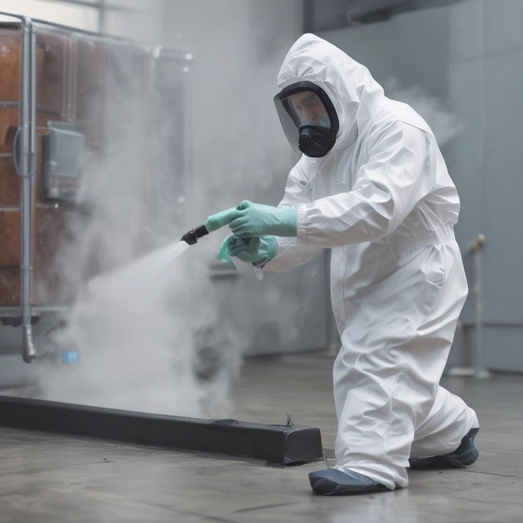 a person in a white suit and a mask on