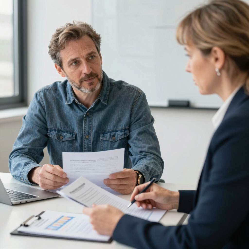 Professional man and CPA reviewing business documents during a meeting