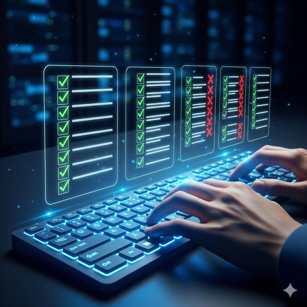 Advisor reviewing digital checklists, symbolizing ERP vendor evaluation and fit-gap analysis