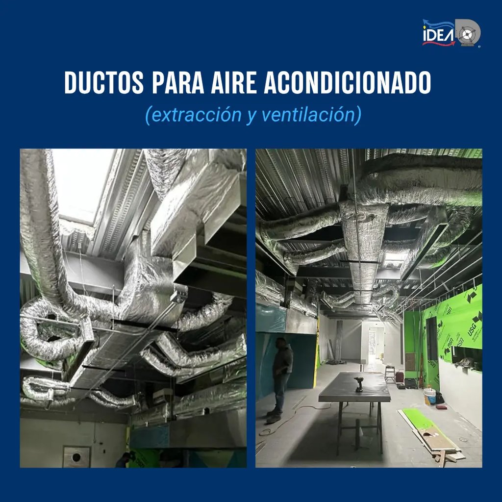 Ductería metálica para aire acondicionado instalada en el techo de local comercial