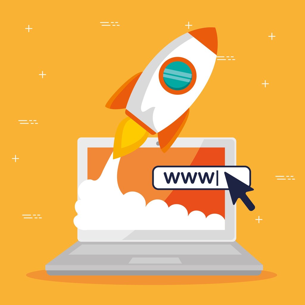 Una laptop cargando un sitio web a una alta velocidad