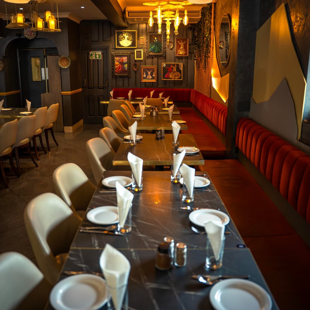 Elegant restaurant interior photography with table setup