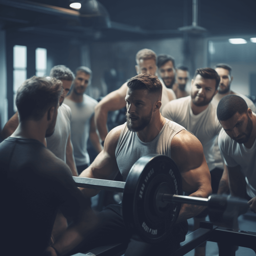 Group of men lifting weights in a gym