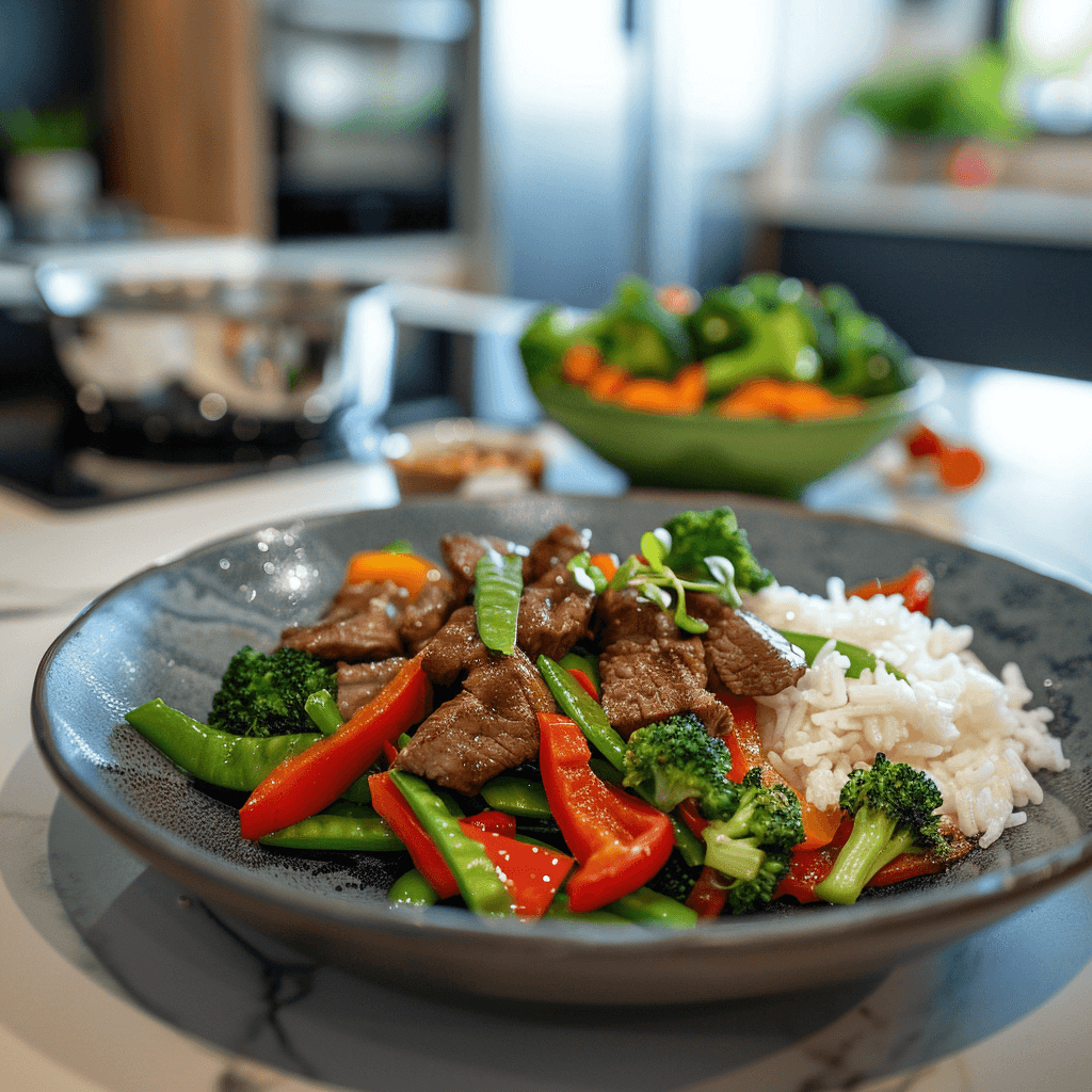 a plate of food with rice and vegetables