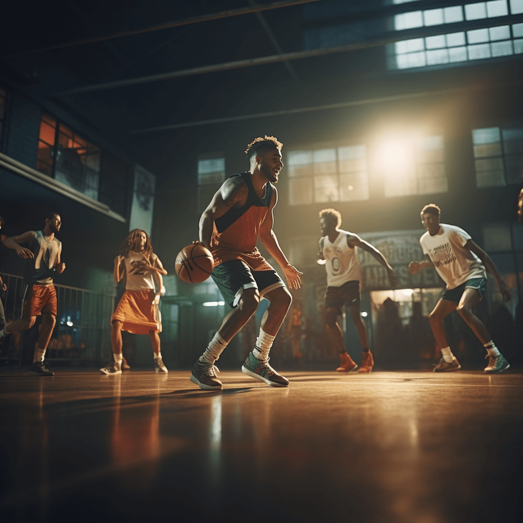 Group of men playing basketball