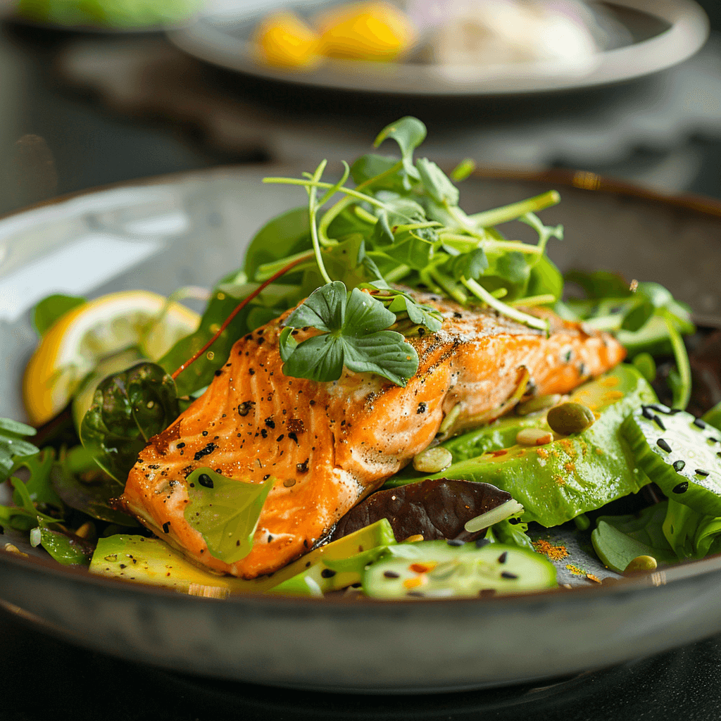 a plate of food with a salad and a salad