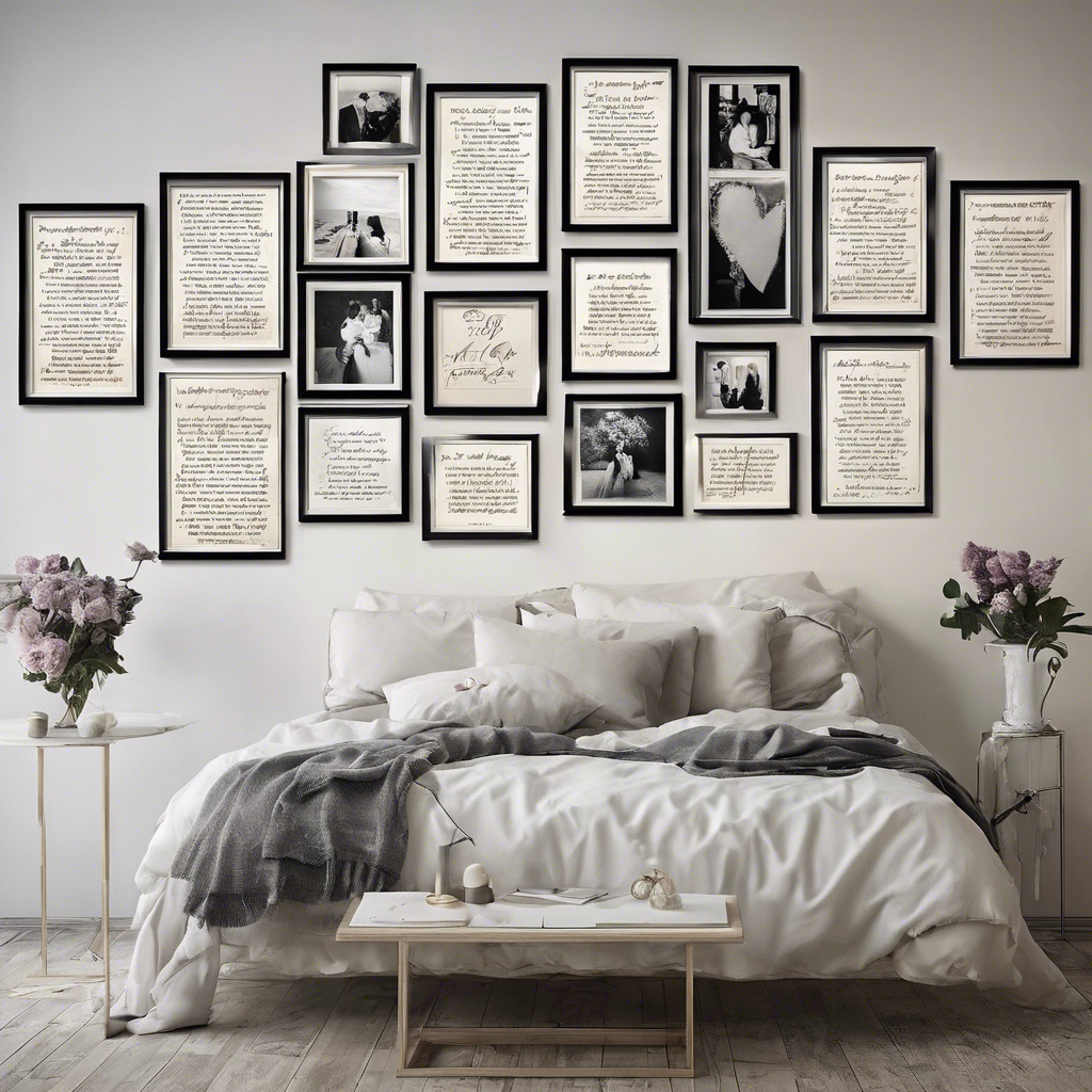 a gallery wall of romantic quotes or love letters