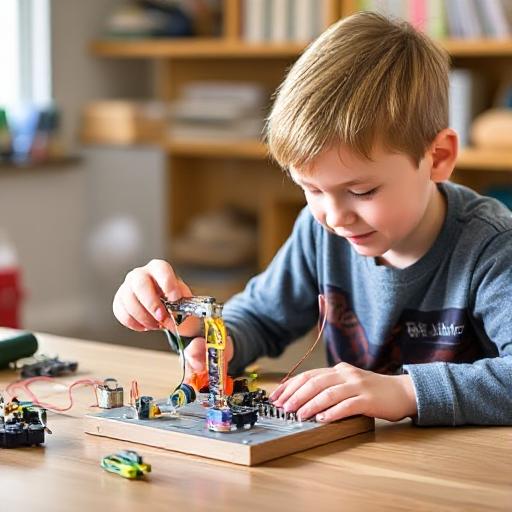 a young boy is playing with a toy