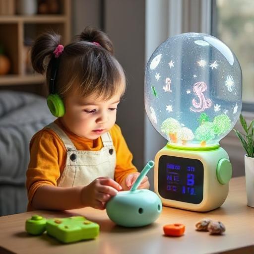 a young child playing with a clock