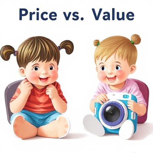 a boy and girl sitting on a chair with a camera