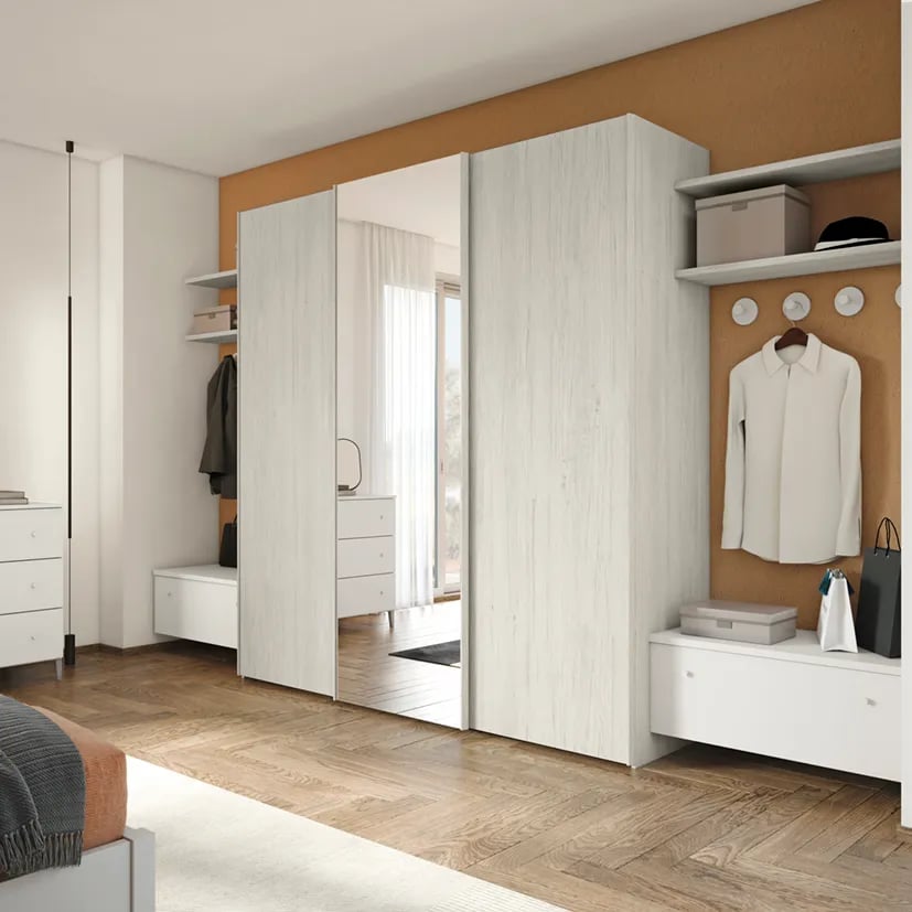 MazarakisArt: Συρώμενη Ντουλάπα Δωματίου - Λευκό Ξύλο με Καθρέφτη