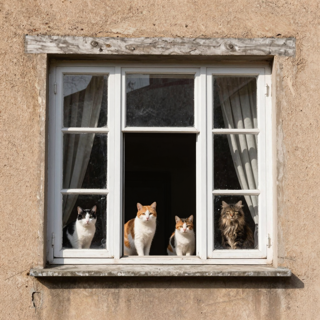 cats sitting in the window of a house