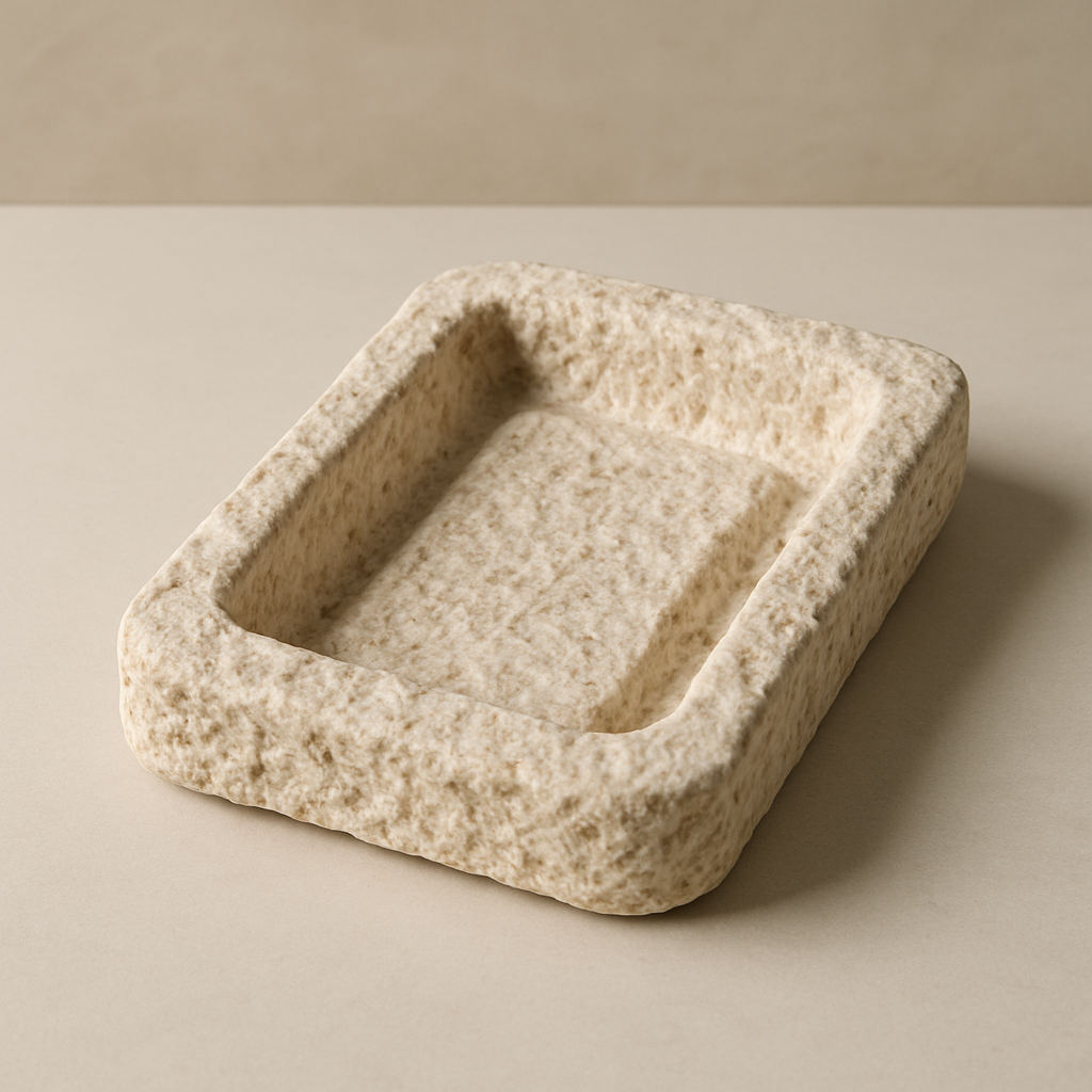 Compostable mycelium packaging tray as a thermocol replacement.