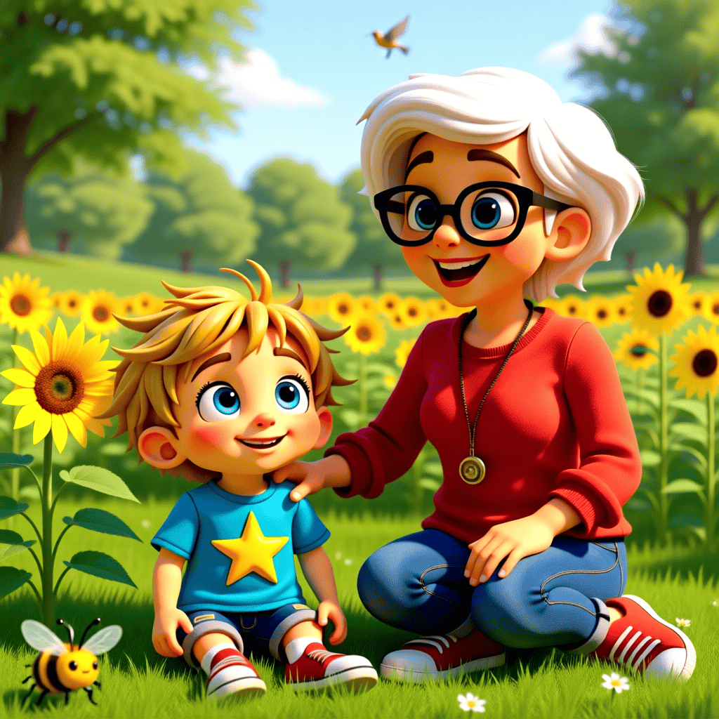 Nanny and Alvey near the sunflowers alveystarr.com