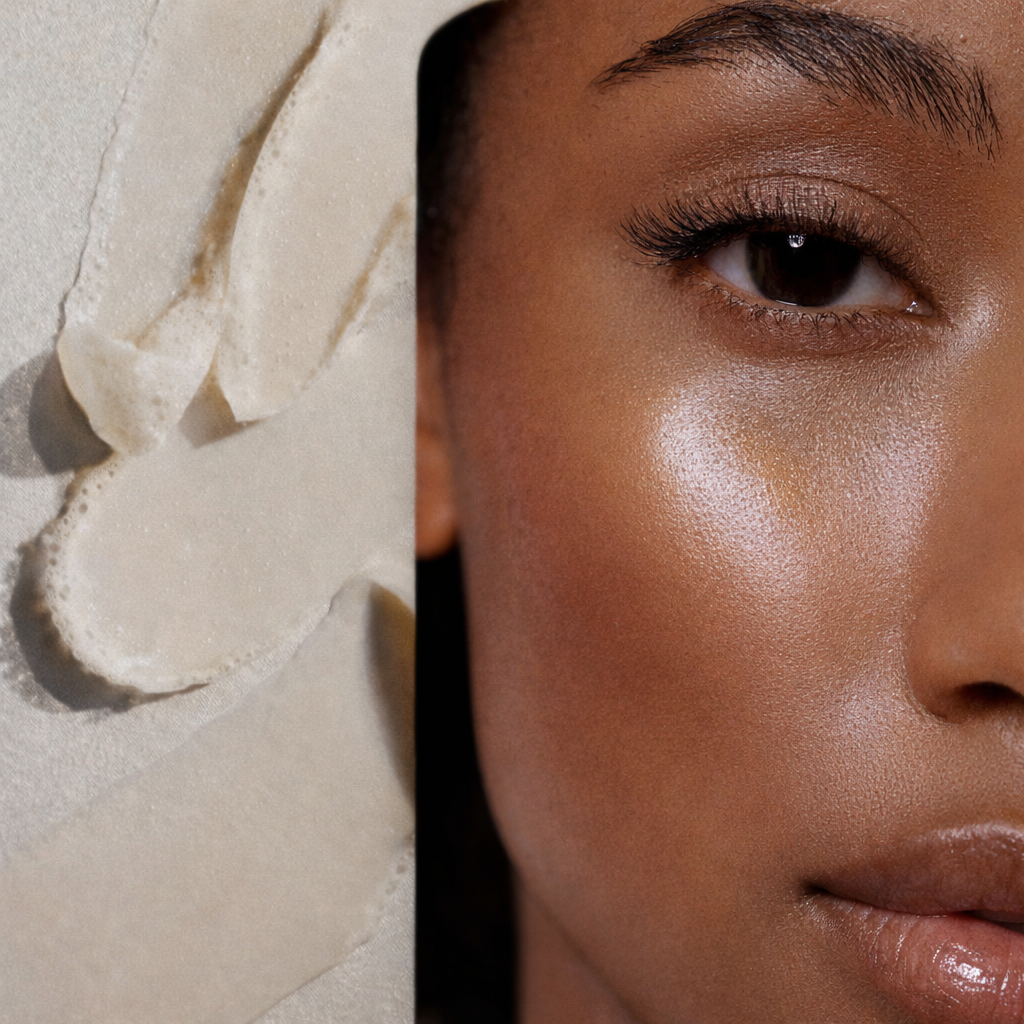 Melanin-rich flawless glowing skin beauty close-up.