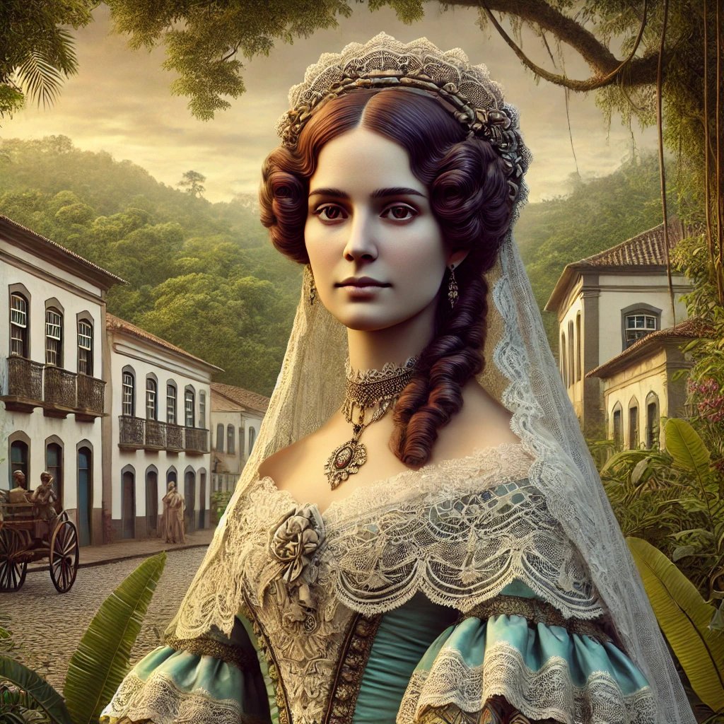 Retrato artístico de Dona Beija, uma figura histórica icônica de Araxá, conhecida por sua beleza e i