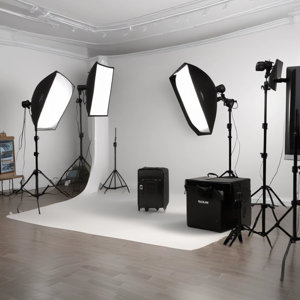 a room with a lot of light and lighting equipment