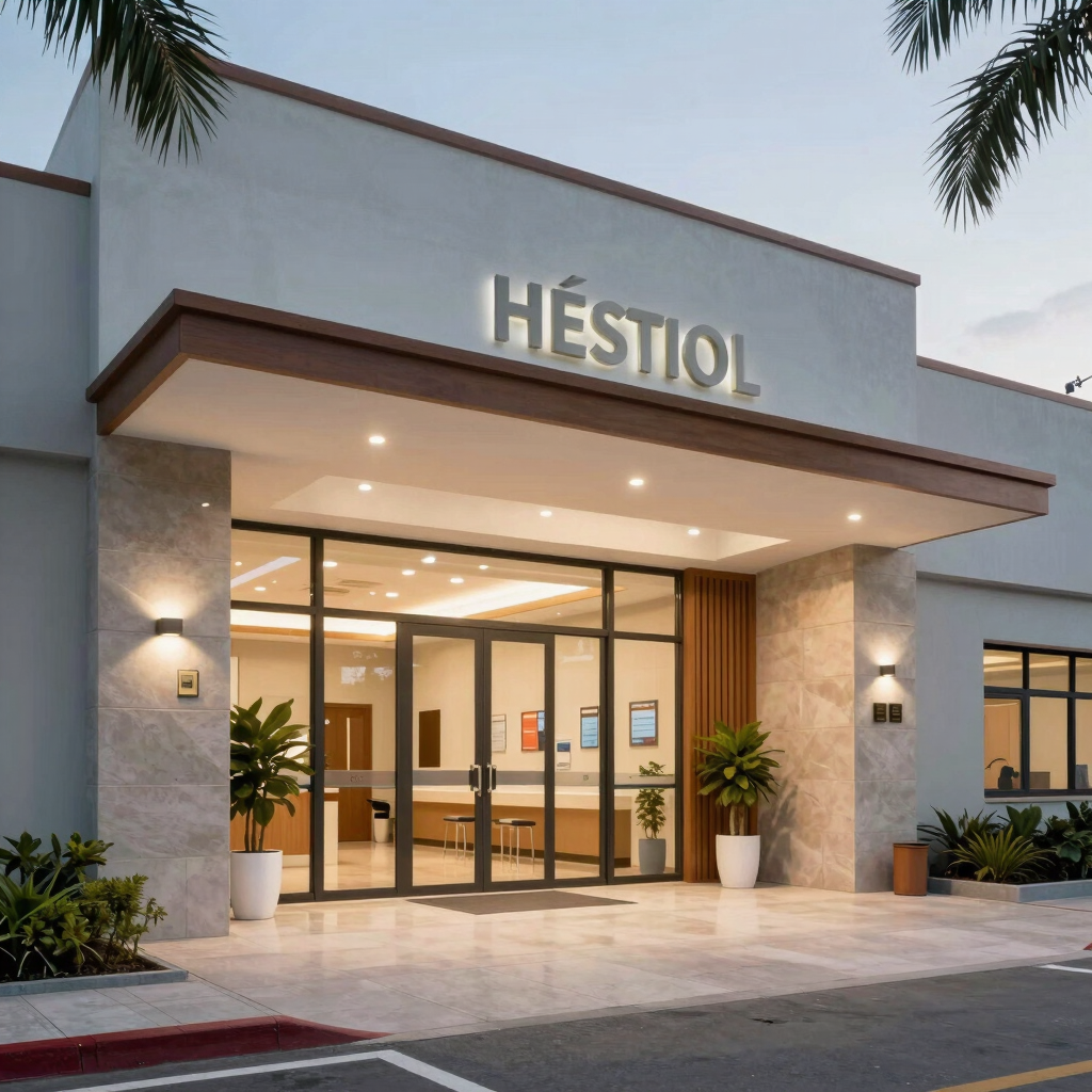 hospital lobby reception with signage