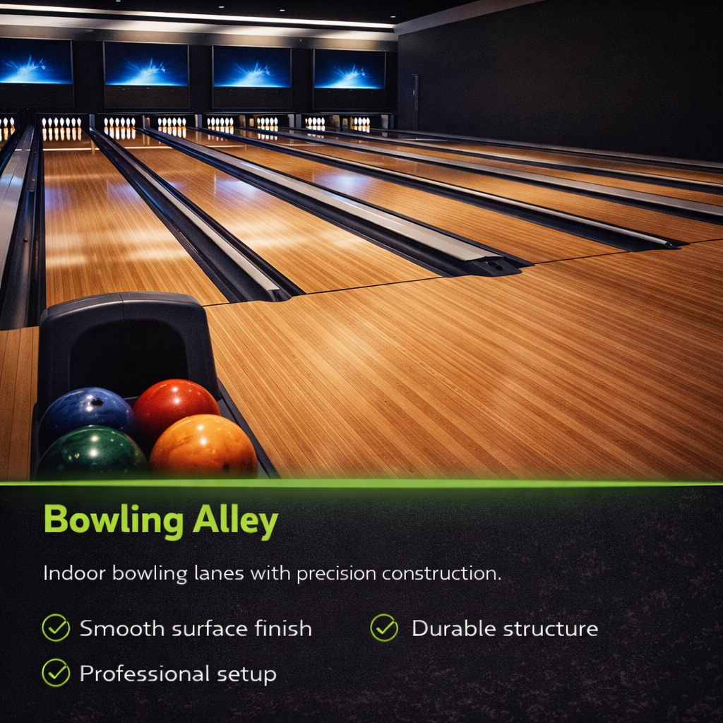 Professional indoor bowling alley featuring polished wooden lanes with colorful bowling balls.
