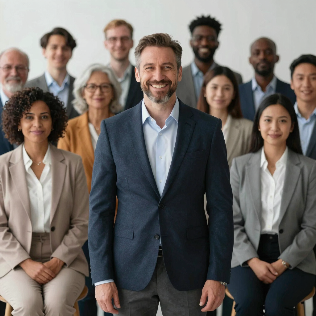 A team brainstorming around a table, with notes and charts depicting growth strategies.
