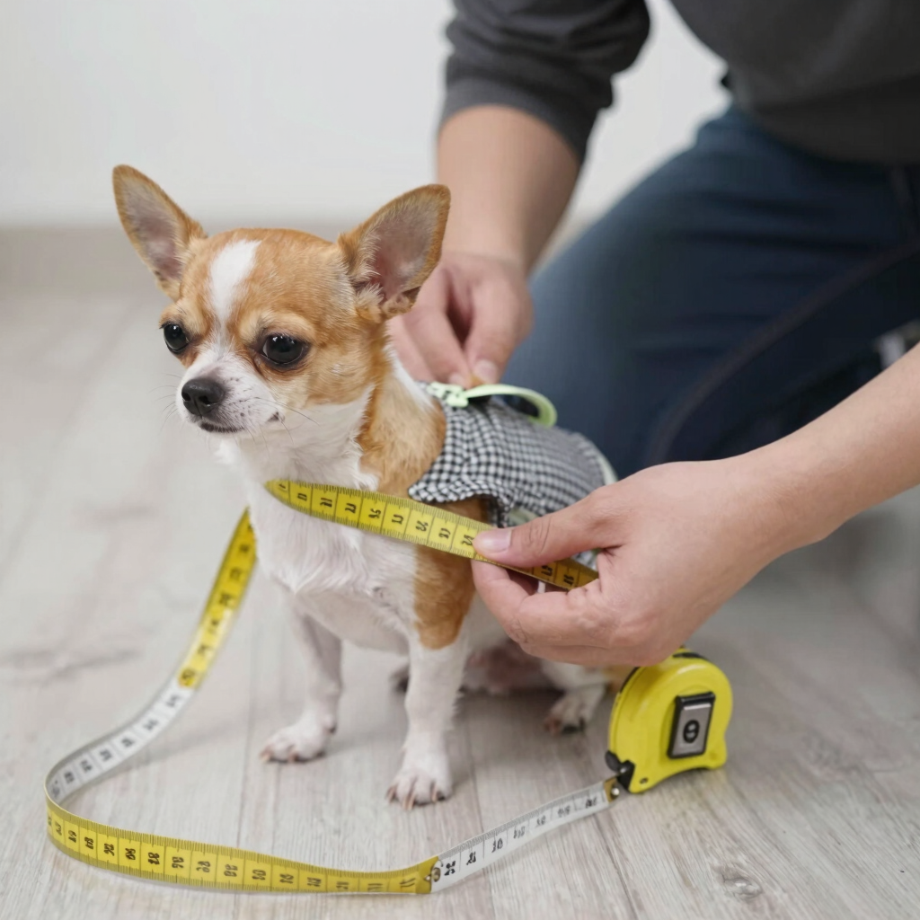 persona midiendo a un perro chiguagua para hacerle una prenda
