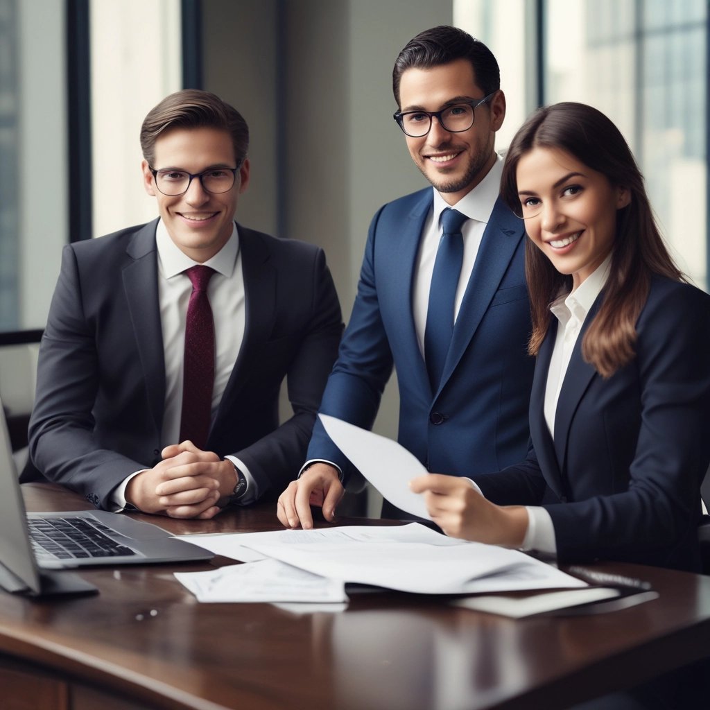 A warm office scene with a friendly agent ready to assist clients.