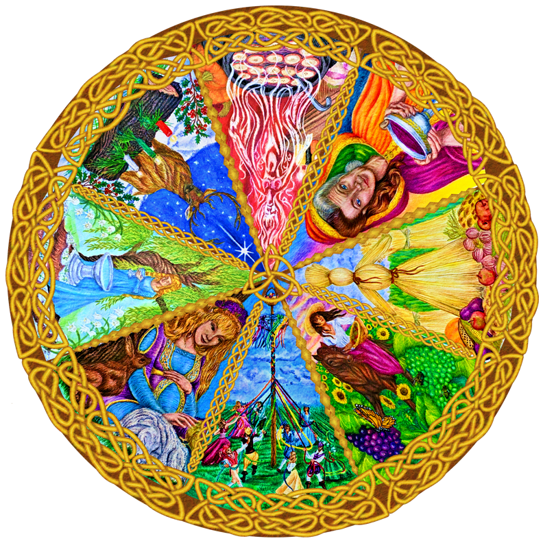 color ink pencil computer composite Celtic Wheel Calendar Festival Mythology Tradition Cover Illustration