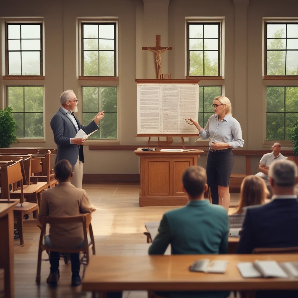 Maestros y pastores en un grupo de estudio de versículos bíblicos.