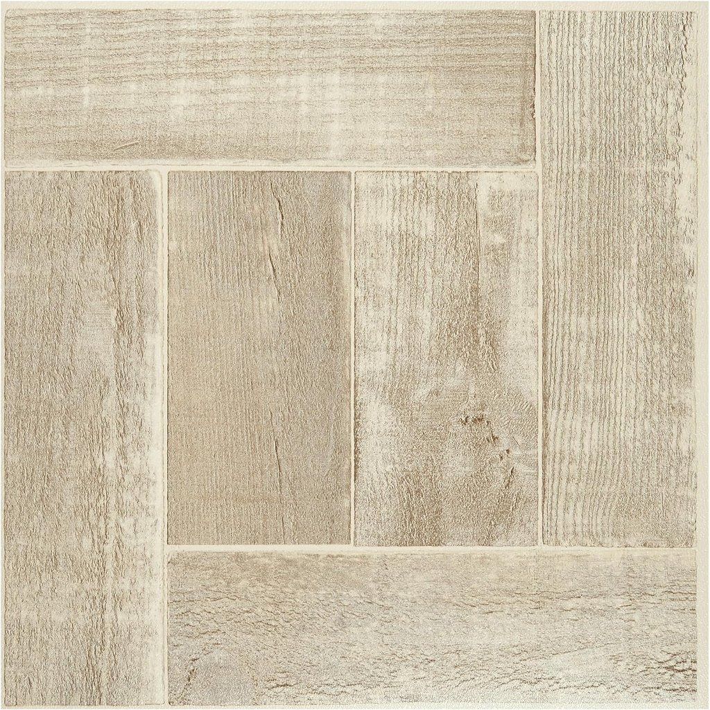 Rustic light beige wood look peel and stick floor tile with a textured plank pattern.