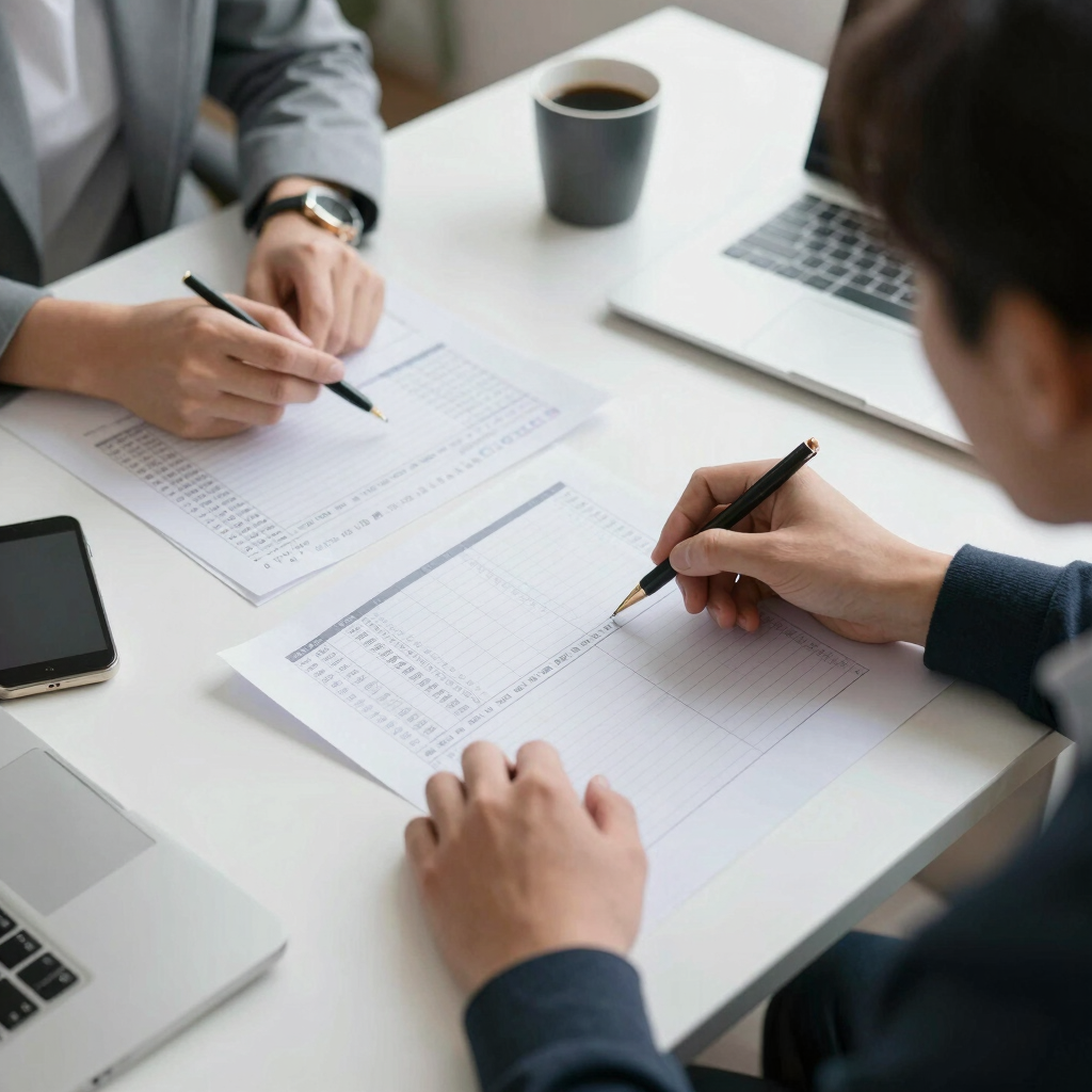 A business owner reviewing financial charts with a consultant in a cozy office.